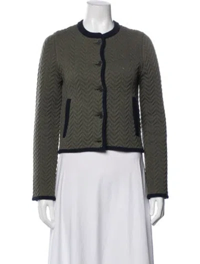 Pre-owned Thom Browne Quilted Herringbone Cardigan Virgin Wool Evening Jacket In Green