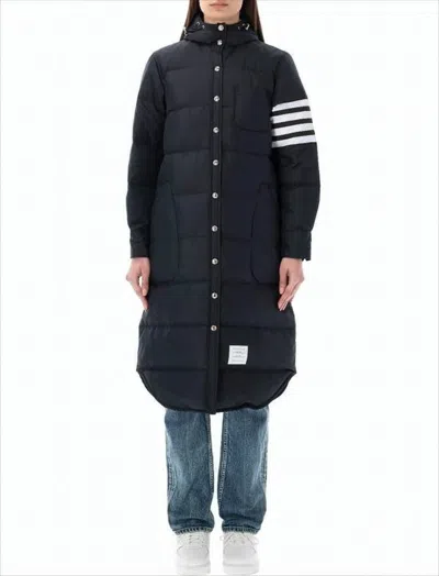 Thom Browne Quilted Hooded Down Coat With Gold-tone Buttons In Blue