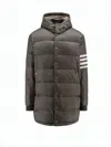 Thom Browne Quilted Padded Jacket With Distinctive Stripe Detail In Gray