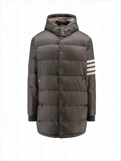 Thom Browne Quilted Padded Jacket With Distinctive Stripe Detail In Gray