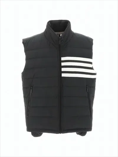 Thom Browne Quilted Padded Vest With High Collar And Sporty Accents In Black