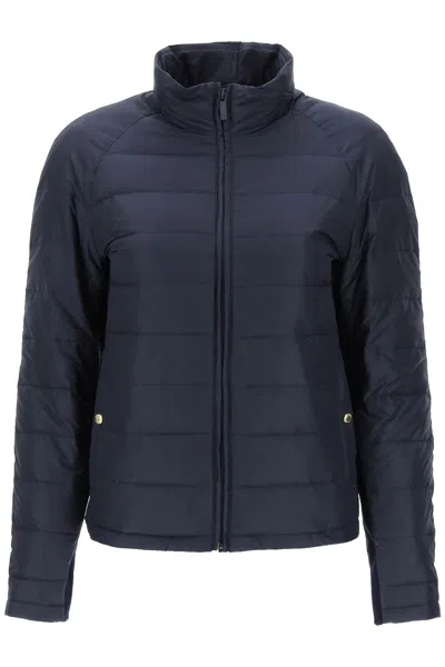 THOM BROWNE QUILTED PUFFER JACKET WITH 4-BAR INSERT IN BLUE FOR WOMEN