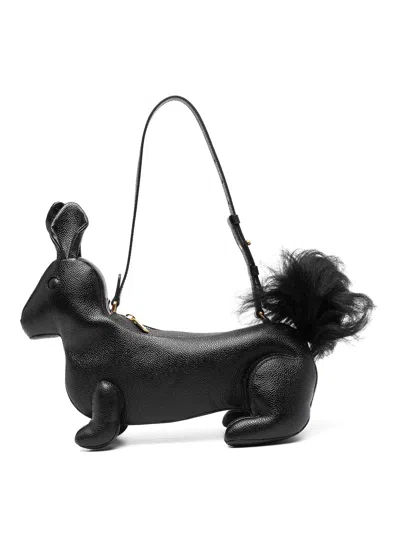 Thom Browne Rabbit Baguette Leather Shoulder Bag In Black