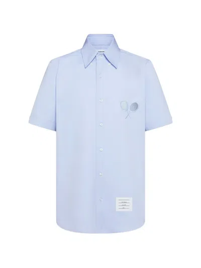 Thom Browne Racket-embroidery Short-sleeve Shirt In Blue
