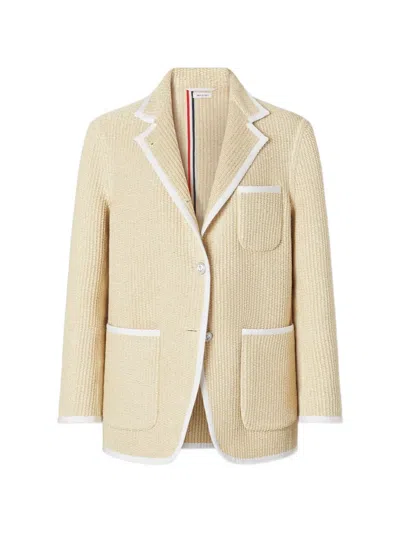 Thom Browne Raffia-effect Stripe-detail Blazer In Neutral