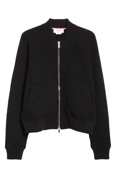 Thom Browne Raglan Wool Bomber Cardigan In Black