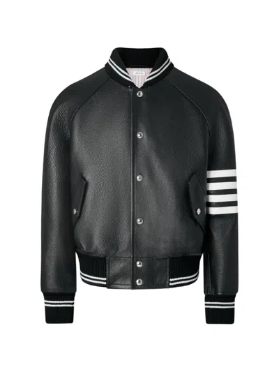 Thom Browne Raglan-sleeve Leather Jacket In Black