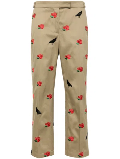 Thom Browne Raven And Roses Cotton Trousers
