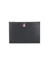 Thom Browne Rectangular Black Leather Pouch With Gold Zipper In Black