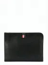 Thom Browne Rectangular Cow Leather Clutch With Gold-tone Zipper In White