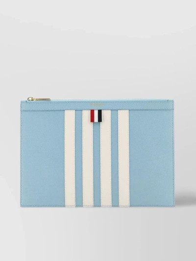Thom Browne Rectangular Leather Clutch With Contrasting Bands And Striped Detail In Pastel