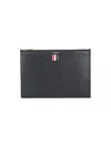 Thom Browne Rectangular Pouch In Hammered Black Leather In Black
