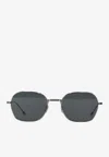 Thom Browne Rectangular Sunglasses In Titanium In Gray