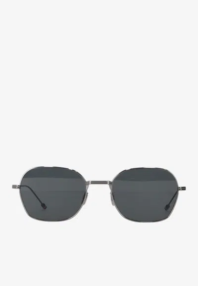 Thom Browne Rectangular Sunglasses In Titanium In Gray