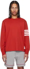 Shop Thom Browne Red 4-bar Long Sleeve Rugby T-shirt In 600 Red