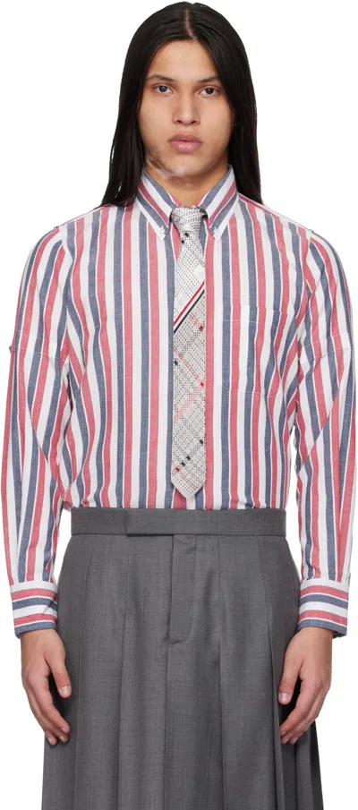Thom Browne Red & Gray Madras Cotton Repp Stripe Armband Shirt In Multi