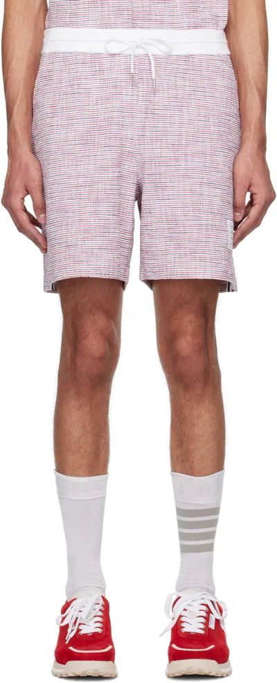 THOM BROWNE RED & WHITE COTTON TWEED SUMMER SHORTS