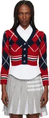 Thom Browne Red Argyle Intarsia Merino Wool Shrunken Cardigan In Red