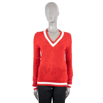 Pre-owned Thom Browne Red Cashmere Anchor Knit V-neck Sweater 1 Xs