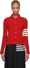 Thom Browne Red Cotton 4-bar Cardigan In 600 Red