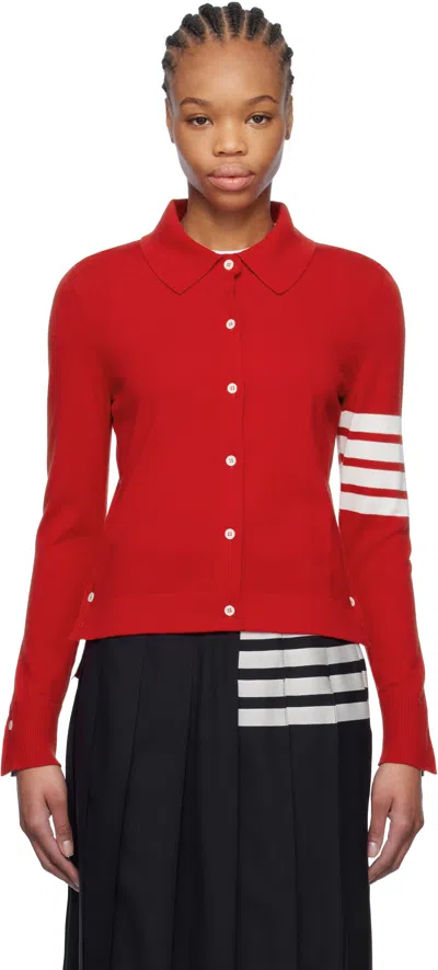 THOM BROWNE RED COTTON 4-BAR CARDIGAN