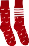 Thom Browne 4-bar Hector Jacquard Crew Socks In 600 Red