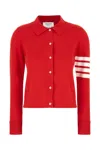 Thom Browne Cotton Polo Shirt With Ribbed Cuffs And Striped Sleeve Detail In Red