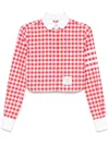 Thom Browne 4-bar Gingham Check Flannel Crop Button-up Shirt In Red