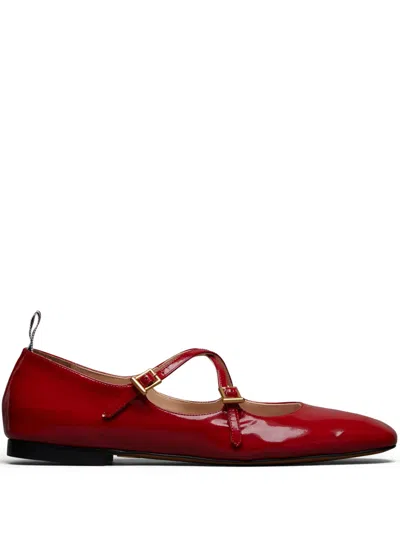 THOM BROWNE RED LEATHER BALLET FLATS