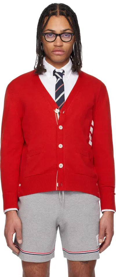 Thom Browne Red Relaxed Fit 4-bar Cardigan In 600 Red