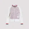 THOM BROWNE RED WHITE AND BLUE SHAWL COLLAR BOMBER COTTON JACKET