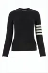 Thom Browne Refined Cashmere Sweater With Distinctive Stripes In Black