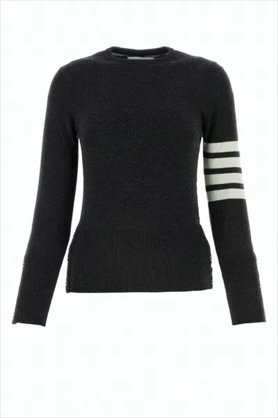 Thom Browne Refined Cashmere Sweater With Distinctive Stripes In Black