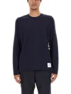 Thom Browne Ribbed Wool Blend Knit Pullover In Blue