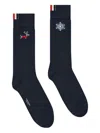 Thom Browne Reindeer-motif Logo-embroidered Socks In Blue