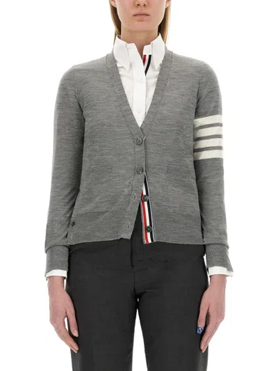 Thom Browne Relaxed Fit Cardigan With Classic V-neckline In Grey