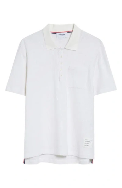 Thom Browne Relaxed Fit Cotton & Linen Polo In White