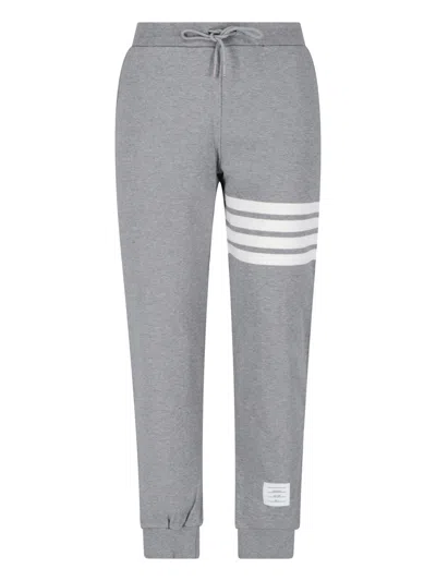 Thom Browne Relaxed Fit Heather Grey Trousers With Distinctive Stripes In Gray