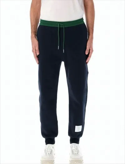 Thom Browne Relaxed Fit Jogger Pants With Drawstring Waistband And Contrasting Cuffs In Blue
