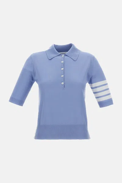 Thom Browne Short-sleeved Knit Polo Shirt In Blue