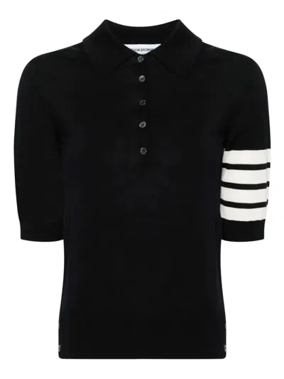 Thom Browne Relaxed Fit Polo With 4 Bar In Fine Merino Wool In Blue