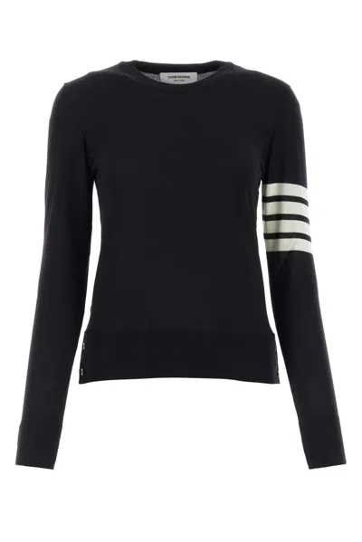 Thom Browne Midnight Blue Wool Sweater In Black