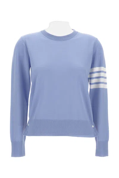 Thom Browne Relaxed Fit Pullover With 4-bar Stripe Details In Blue