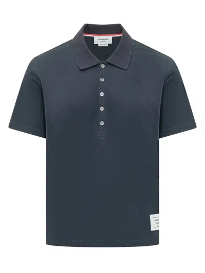Thom Browne Relaxed Fit Short Sleeve Polo In Blue
