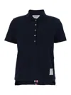 Thom Browne Four-bar Striped Rib-cuffs Polo Top In Blue