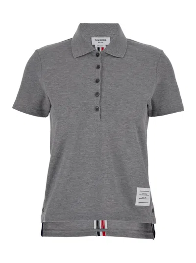 Thom Browne Relaxed Fit Short Sleeve Polo W/ Center Back Rwb Stripe In Classic Pique In Grey