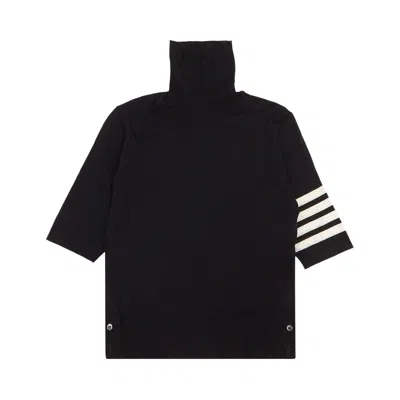 Pre-owned Thom Browne Relaxed Fit Short-sleeve Turtleneck In Fine Merino Wool With 4 Bar Stripes 'navy' | Blue