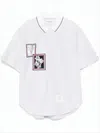 Thom Browne Relaxed Fit Short-sleeved Blouse With Pinstripes And Floral Details In White