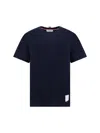 Thom Browne Crew Neck Cotton T-shirt With Distinctive Logo In Blue