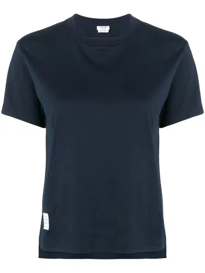 Thom Browne Relaxed Fit Ss Tee With Side Slits In Lt Weight Jersey In Blue